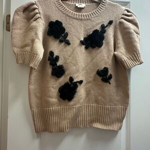 NWOT kate spade Tan Sweater with Black Floral Accents
